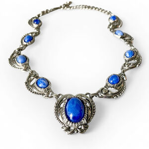 Vintage Selro Selini Faux Blue Lapis Lazuli Chunky Art Nouveau Style Necklace.